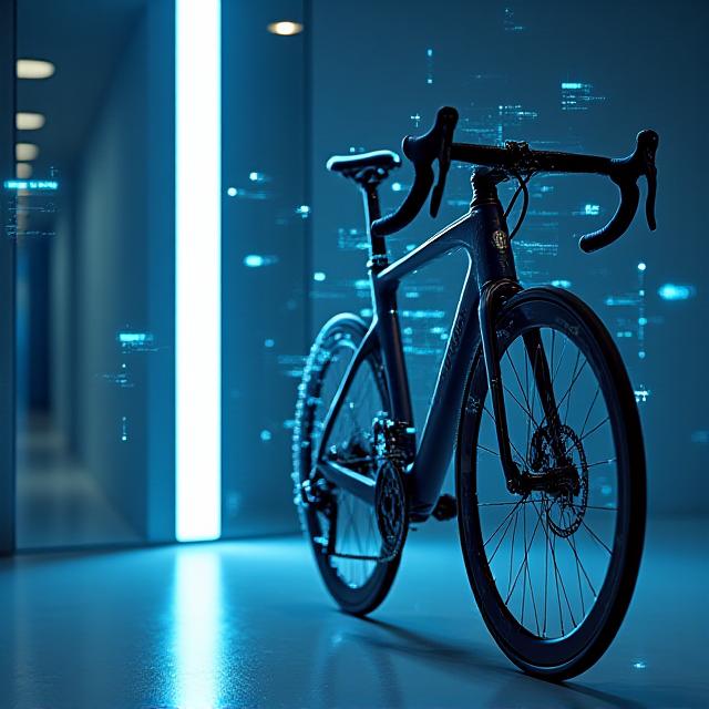 Bicicletta moderna in un ambiente sicuro e tecnologicamente avanzato