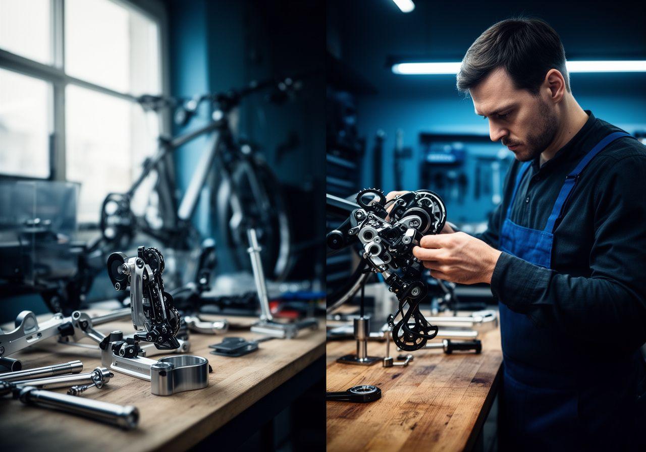 Meccanico di biciclette esperto al lavoro in officina moderna